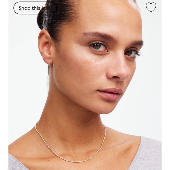 New With Defects Madewell Demi-Fine Crystal Tennis Necklace Gold Retail $98 - Picture 2 of 4